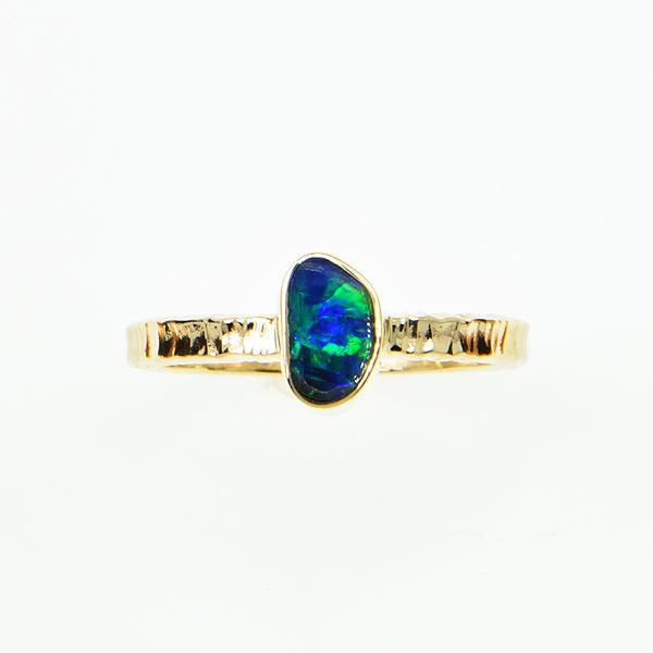 Black Opal Doublet Cabochon Ring
