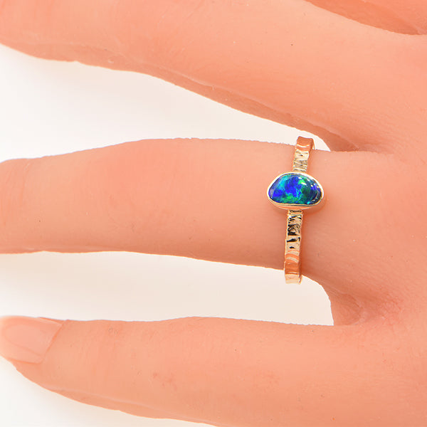 Black Opal Doublet Cabochon Ring