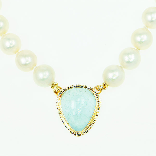 Natural Blue Topaz Cabochon and Pearl Necklace