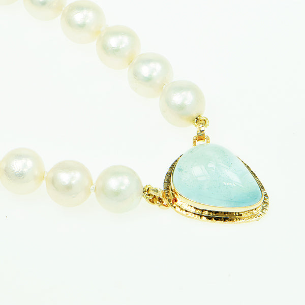 Natural Blue Topaz Cabochon and Pearl Necklace