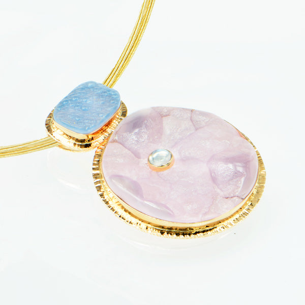 Botryoidal Smithsonite and Botryoidal Blue Chalcedony Cabochon Pendant