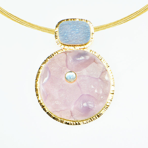 Botryoidal Smithsonite and Botryoidal Blue Chalcedony Cabochon Pendant
