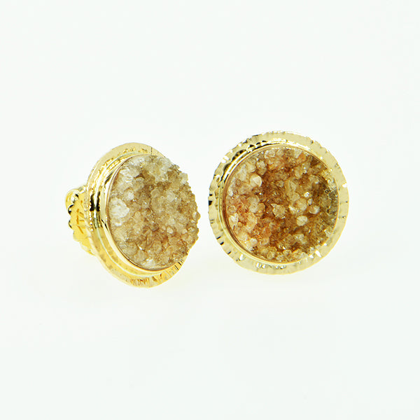 Camel Drusy Quartz Cabochon Earrings