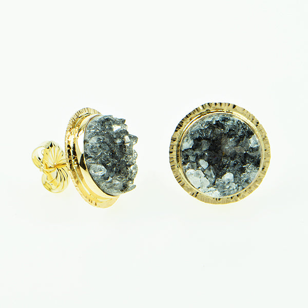 Charcoal Drusy Quartz Cabochon Earrings