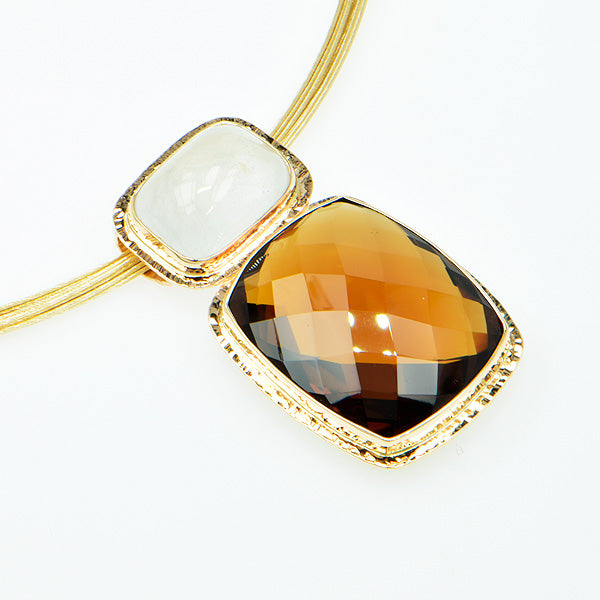 Cognac Quartz Pineapple-cut and White Topaz Cabochon Pendant