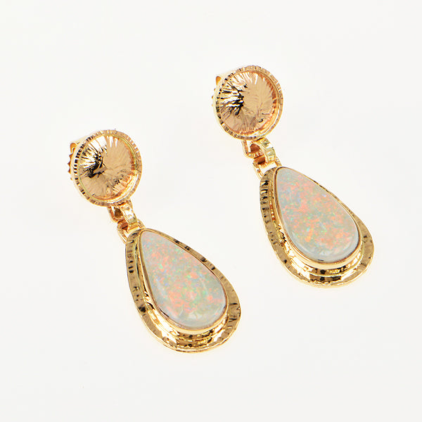 Semi Black Red Opal Cabochon Earrings