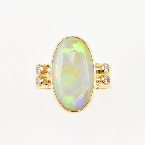 Crystal Opal Cabochon and Diamond Ring