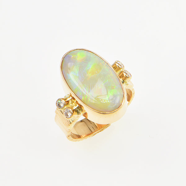 Crystal Opal Cabochon and Diamond Ring