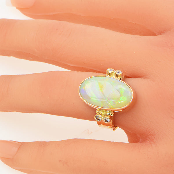 Crystal Opal Cabochon and Diamond Ring