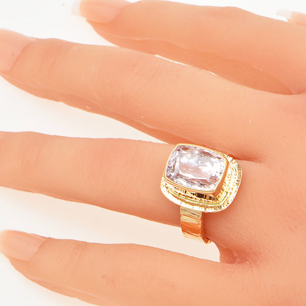 Kunzite Cushion Faceted Ring