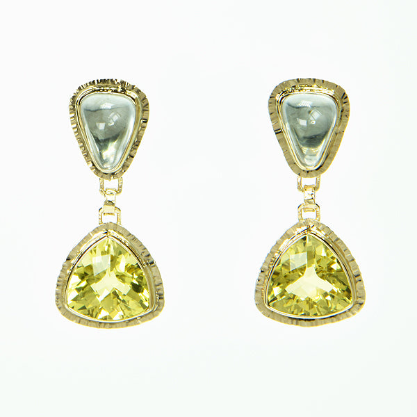 Lemon Citrine Faceted and White Topaz Cabochon Earrings