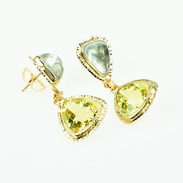 Lemon Citrine Faceted and White Topaz Cabochon Earrings