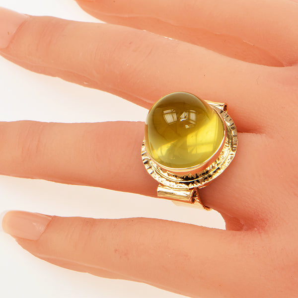 Lemon Citrine High Dome Cabochon Ring
