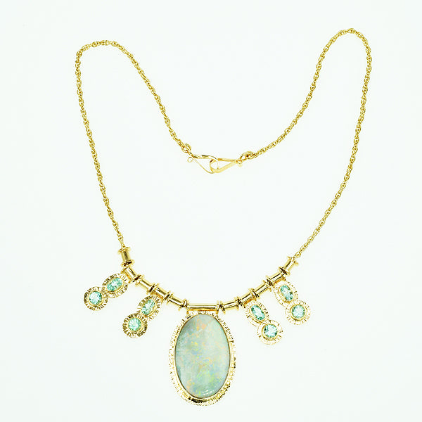 Ocean Sunset Opal and Seafoam Aquamarine Necklace