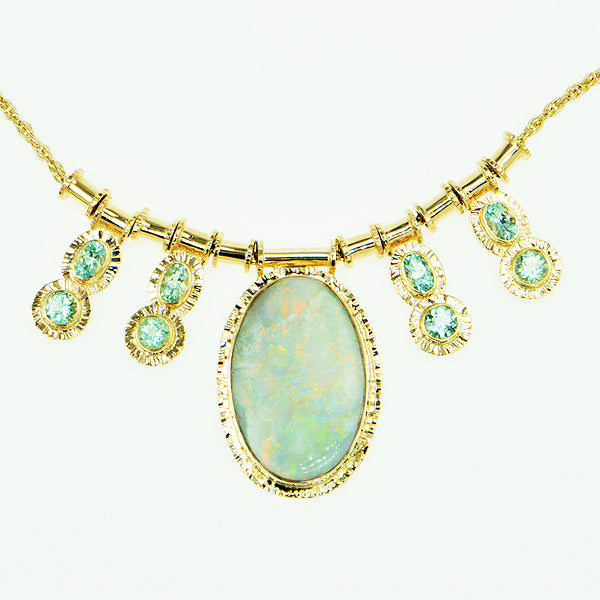 Ocean Sunset Opal and Seafoam Aquamarine Necklace