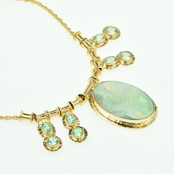 Ocean Sunset Opal and Seafoam Aquamarine Necklace