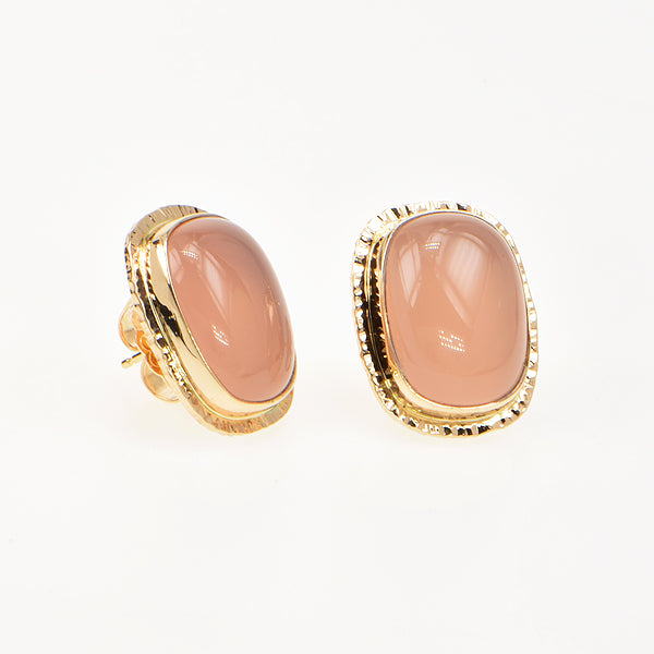 Rose Chalcedony Cabochon Earrings