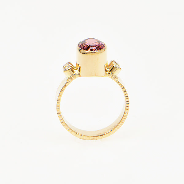 Rubellite Tourmaline and Diamond Faceted Ring