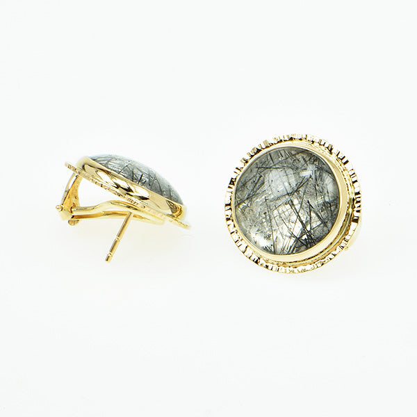 Tourmaline in Quartz Cabochon Earrings