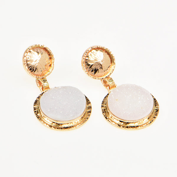 White Drusy Quartz Cabochon Earrings
