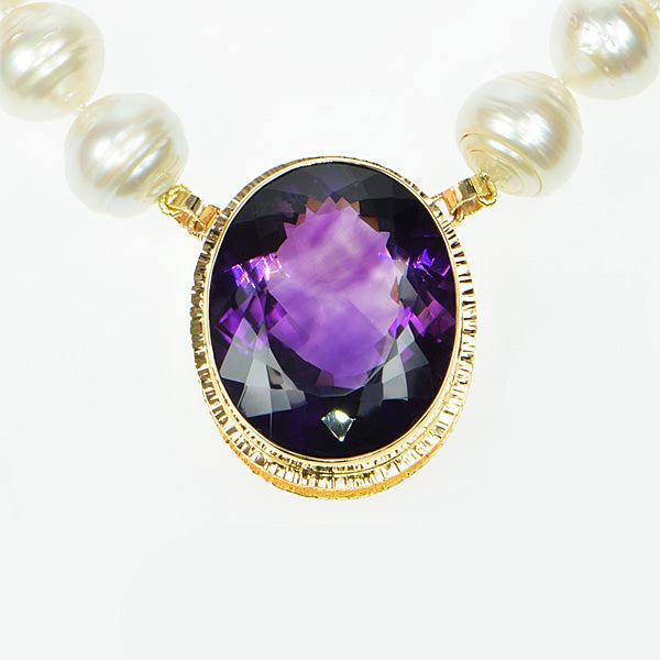 100ct Amethyst Faceted and South Sea Pearl Necklace