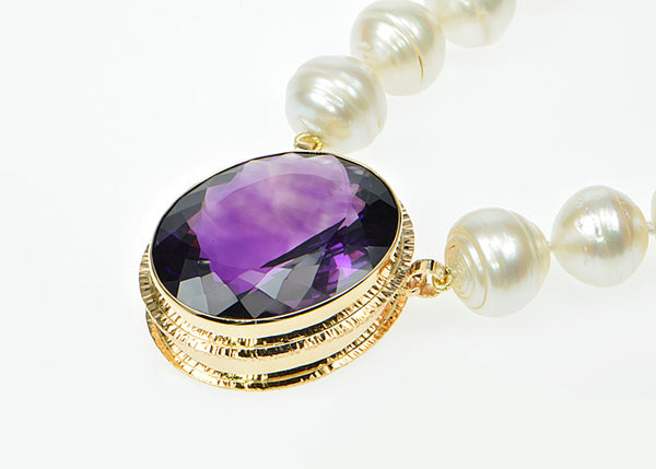 100ct Amethyst Faceted and South Sea Pearl Necklace