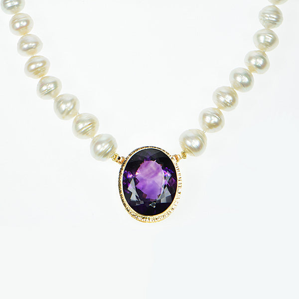 100ct Amethyst Faceted and South Sea Pearl Necklace