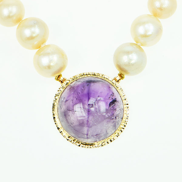 Amethyst Cabochon and Peach Freshwater Pearl Necklace