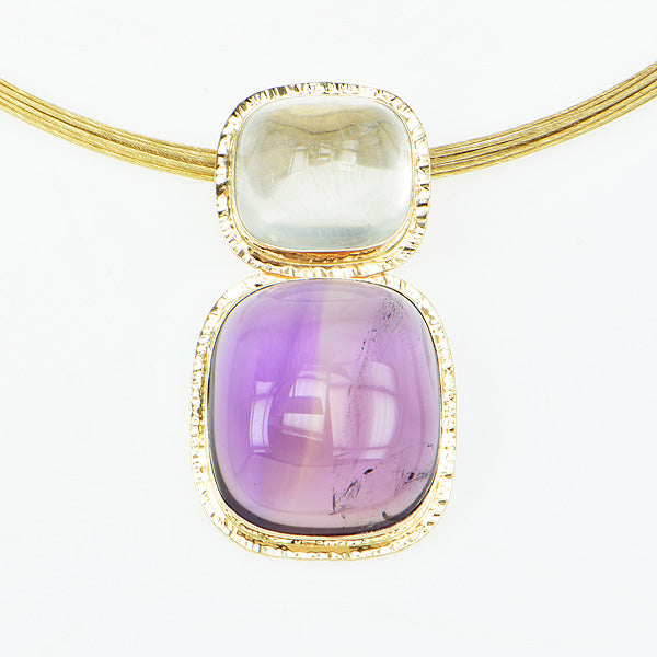 Bi-Color Amethyst and White Topaz Cabochon Pendant