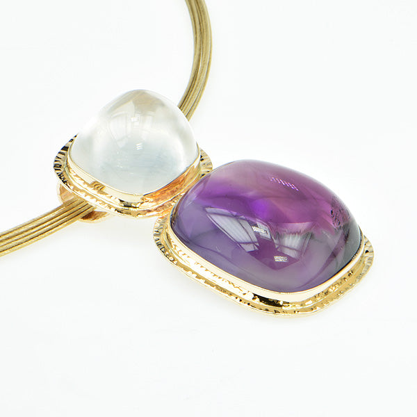 Bi-Color Amethyst and White Topaz Cabochon Pendant