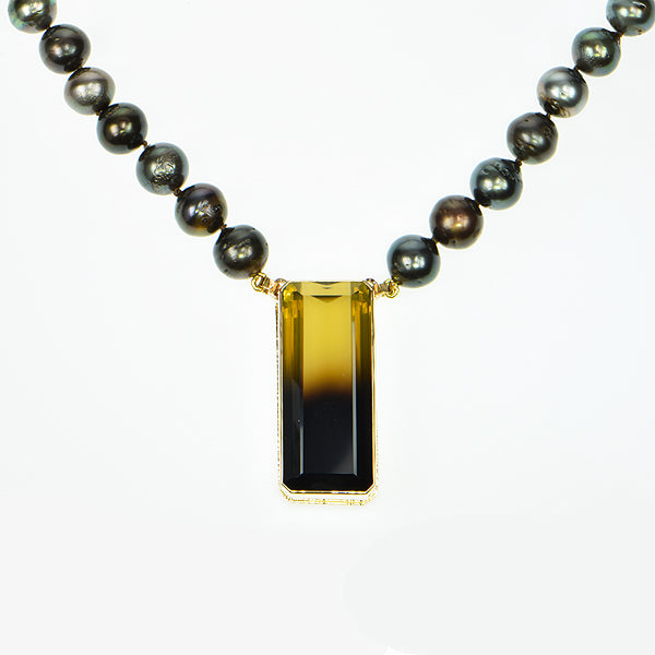 Bi-color Lemon Citrine Faceted and Tahitian Pearl Necklace