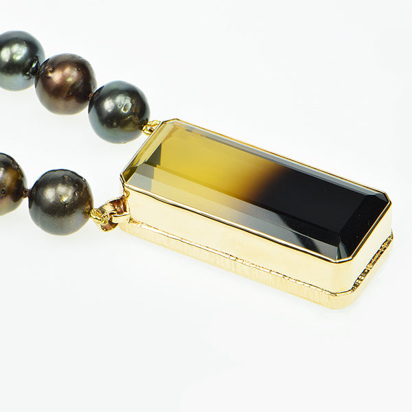 Bi-color Lemon Citrine Faceted and Tahitian Pearl Necklace