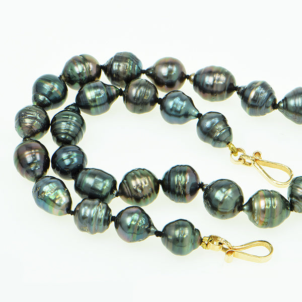 Black Drusy Quartz Cabochon and Tahitian Pearl Necklace