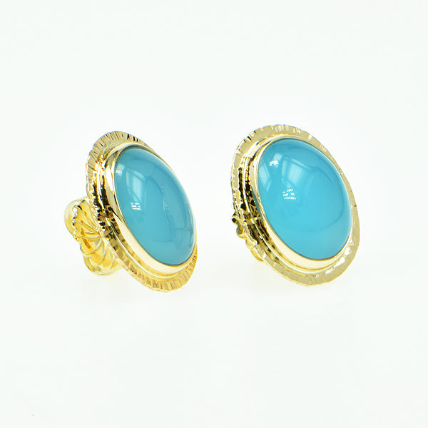 Blue Chalcedony Cabochon Earrings