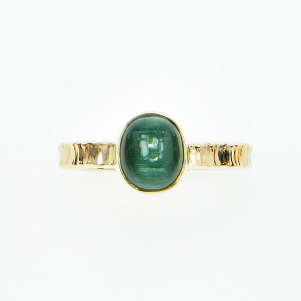 Green Catseye Tourmaline Cabochon Ring