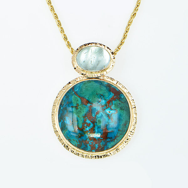 Chrysocolla and Natural Blue Topaz Cabochon Pendant