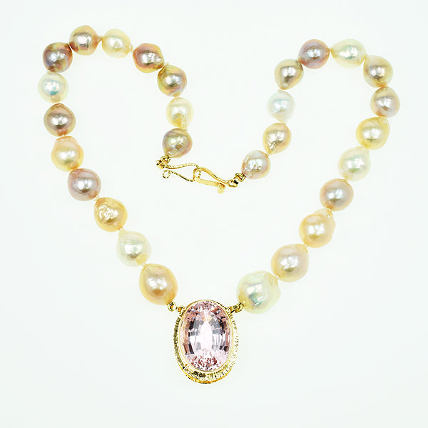 Kunzite Faceted and Multi-color Freshwater Pearl Necklace