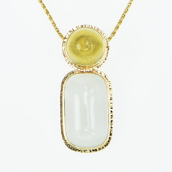 Lemon Citrine and White Topaz Cabochon Pendant