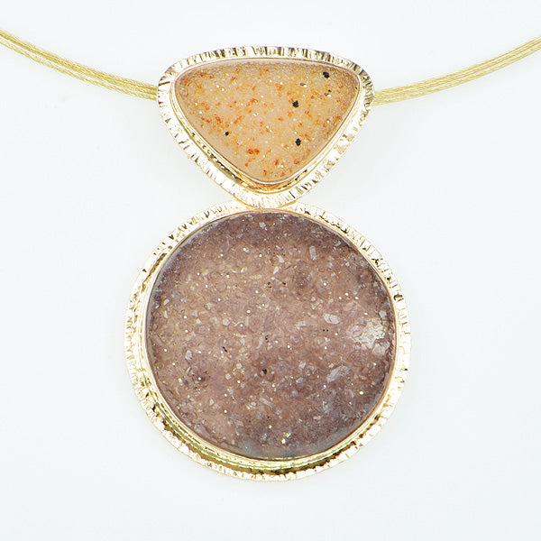 Peach and Mauve Drusy Quartz Cabochon Pendant
