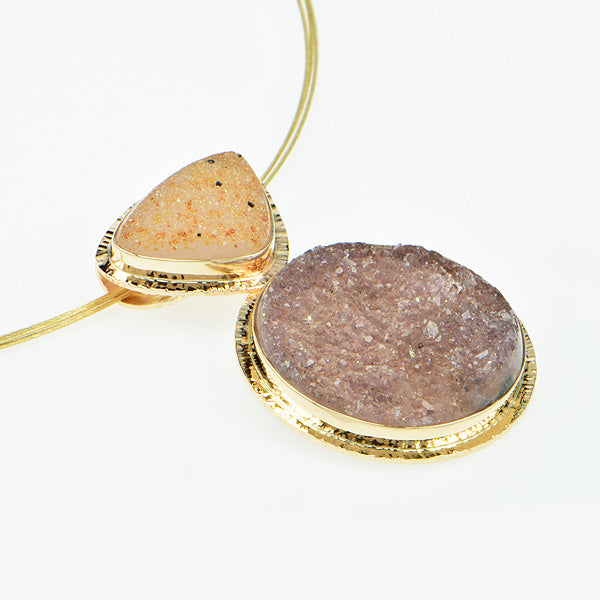 Peach and Mauve Drusy Quartz Cabochon Pendant