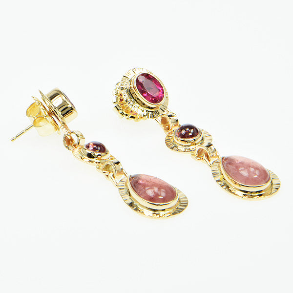 Pink Tourmaline Faceted and Cabochon Earrings