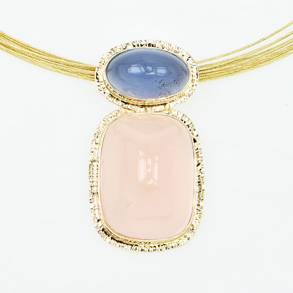 Rose Quartz and Blue Chalcedony Cabochon Pendant