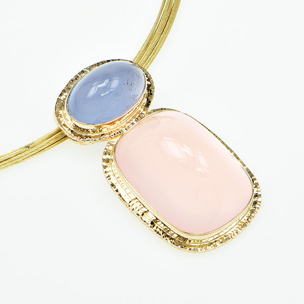 Rose Quartz and Blue Chalcedony Cabochon Pendant
