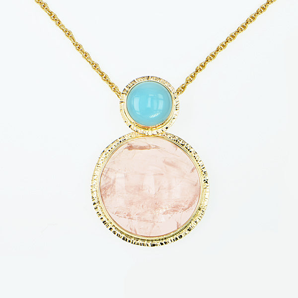 Rose Quartz and Blue Chalcedony Cabochon Pendant