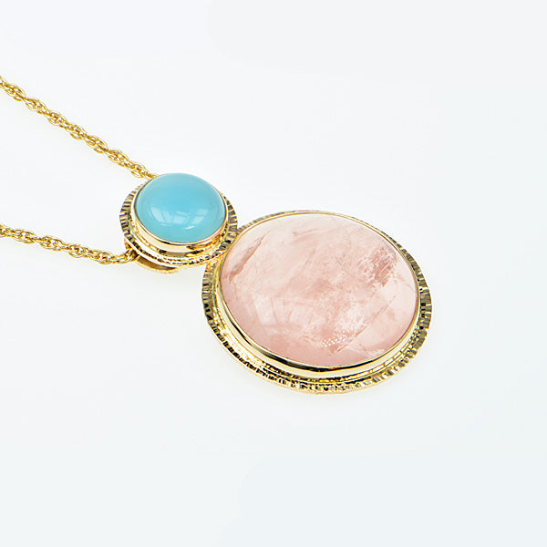 Rose Quartz and Blue Chalcedony Cabochon Pendant