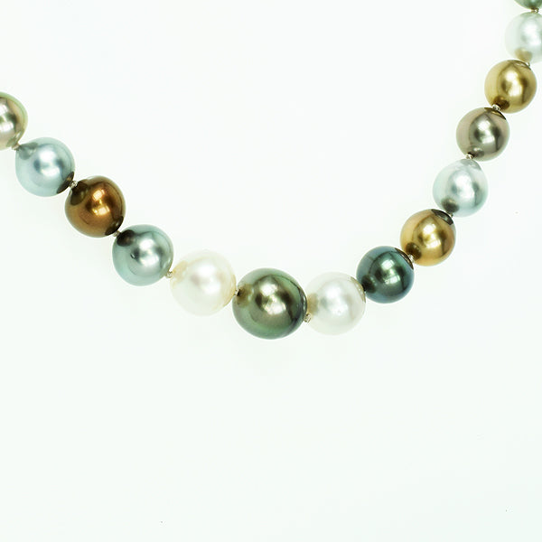 Multicolor South Sea Pearls with Lapis Cabochon Clasp Necklace