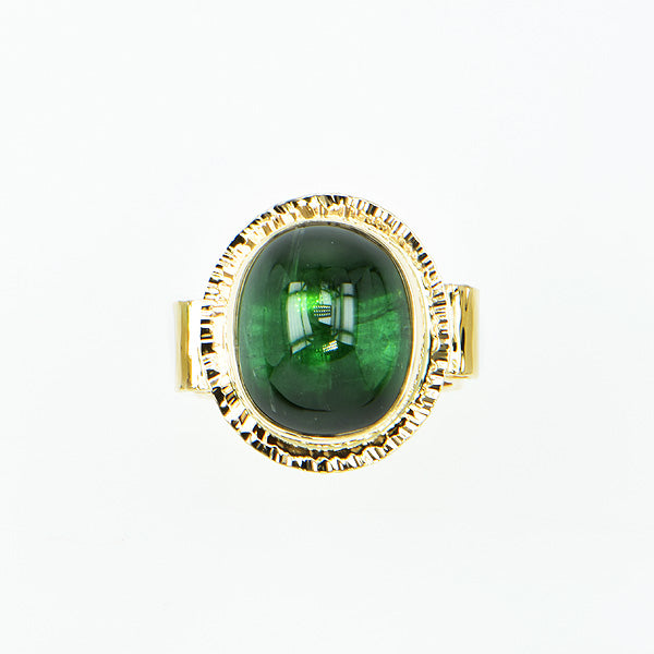 Afghan Green Tourmaline Cabochon Ring