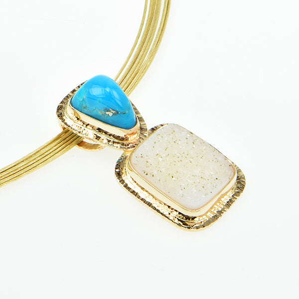 Sleeping Beauty Turquoise and White Drusy Quartz Cabochon Pendant
