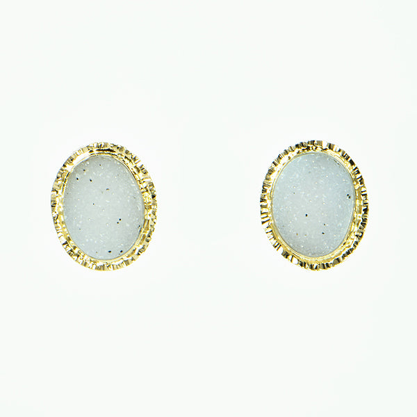 Speckled White Drusy Quartz Cabochon Earrings