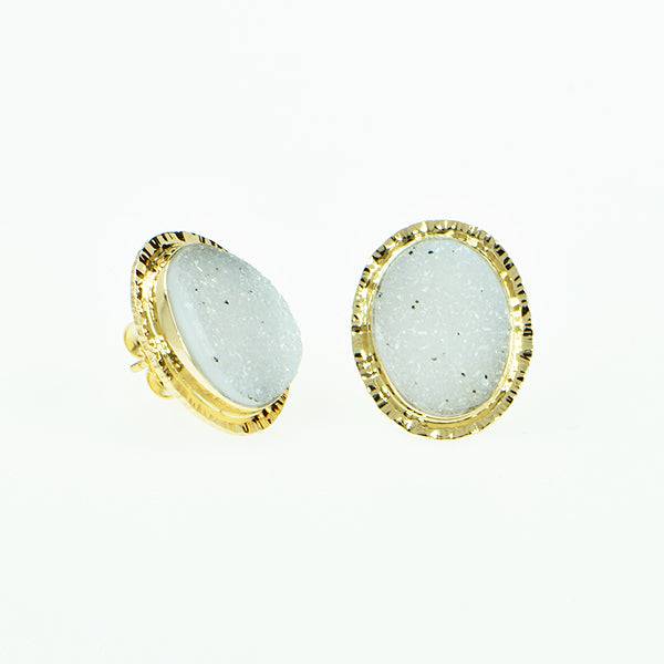 Speckled White Drusy Quartz Cabochon Earrings